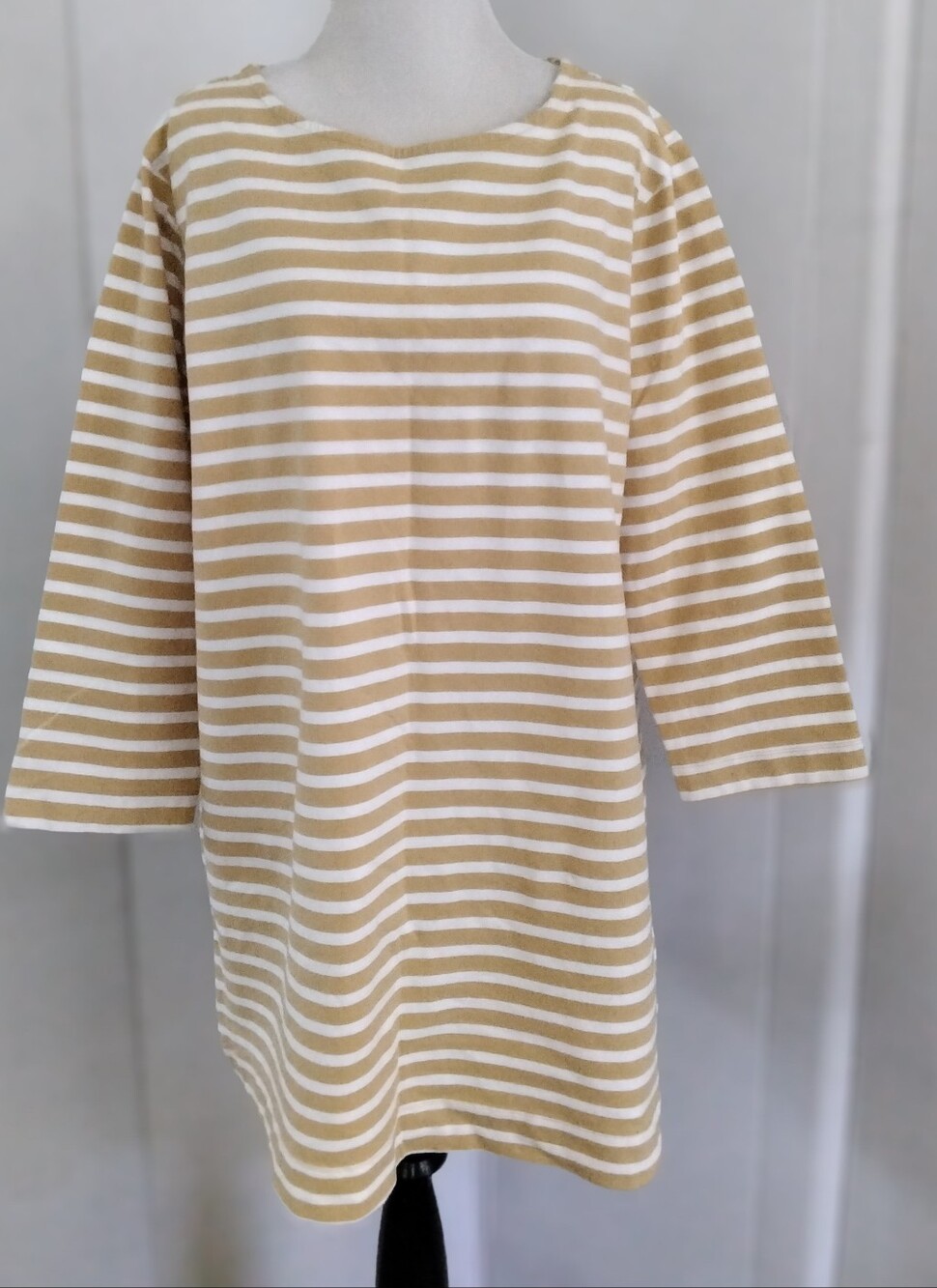FREE ASSEMBLY Cotton Mustard Striped 3Qtr Sleeve Mini Dress Sz XL